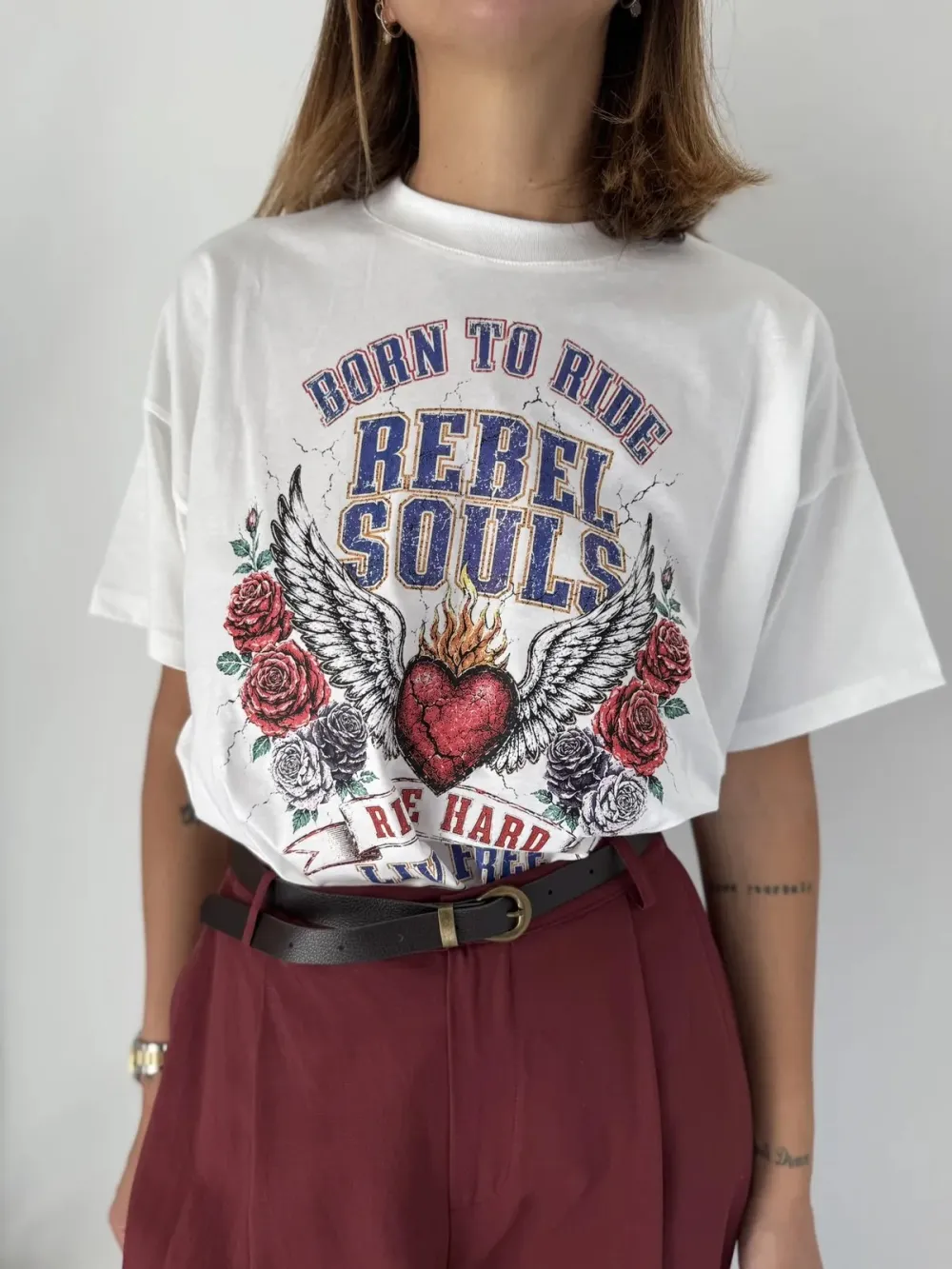 Inset Detail Graphic Crewneck Cotton Tee Everyday Top