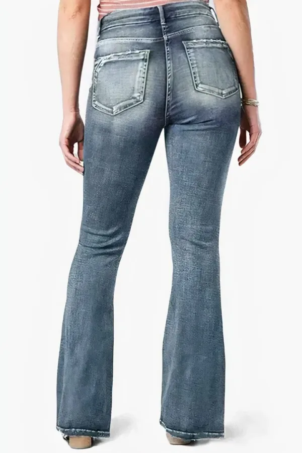 Vintage Button Side Design Mid Waist Flare Jeans