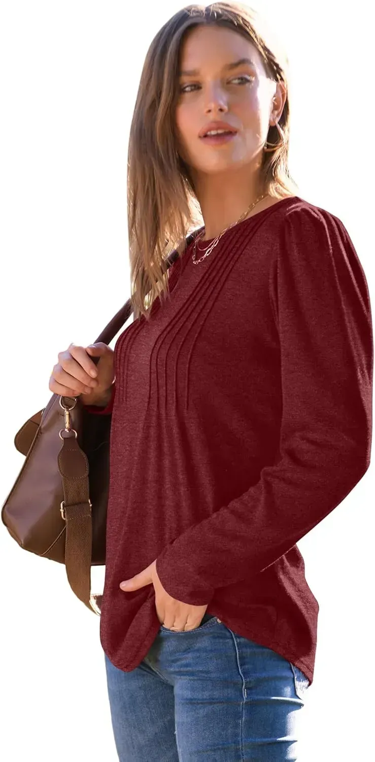 WIHOLL Blouses for Womens Dressy Casual 2024 Fall Tops Long Sleeve Shirts Loose Fit Tunics