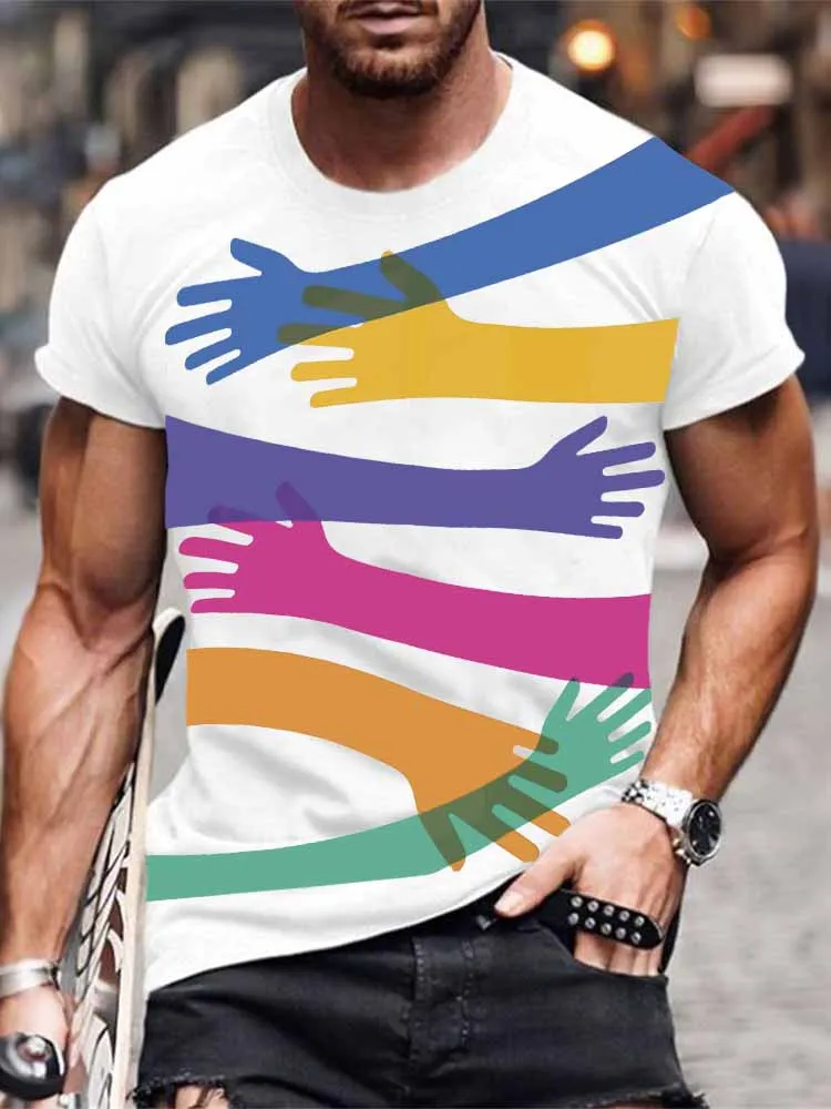 Men's Pride Month Print Short Sleeve Round Neck Cotton T-Shirt