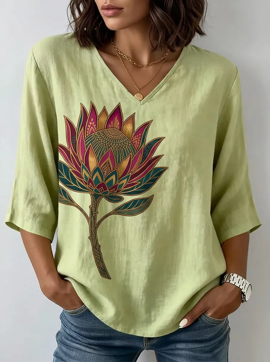 Women's Nashville Floral Lover Protea Printed V-neck top