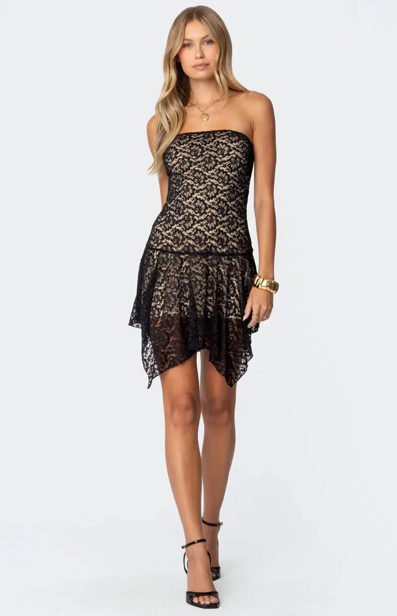 Edikted Sandia Asymmetric Lace Mini Dress
