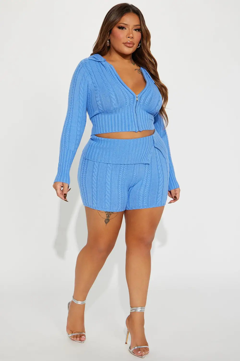 Soft Energy Sweater Short Set - Blue