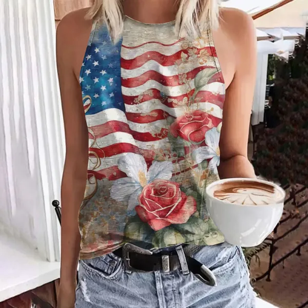 Women's Independence Day Floral Printed Tank Top