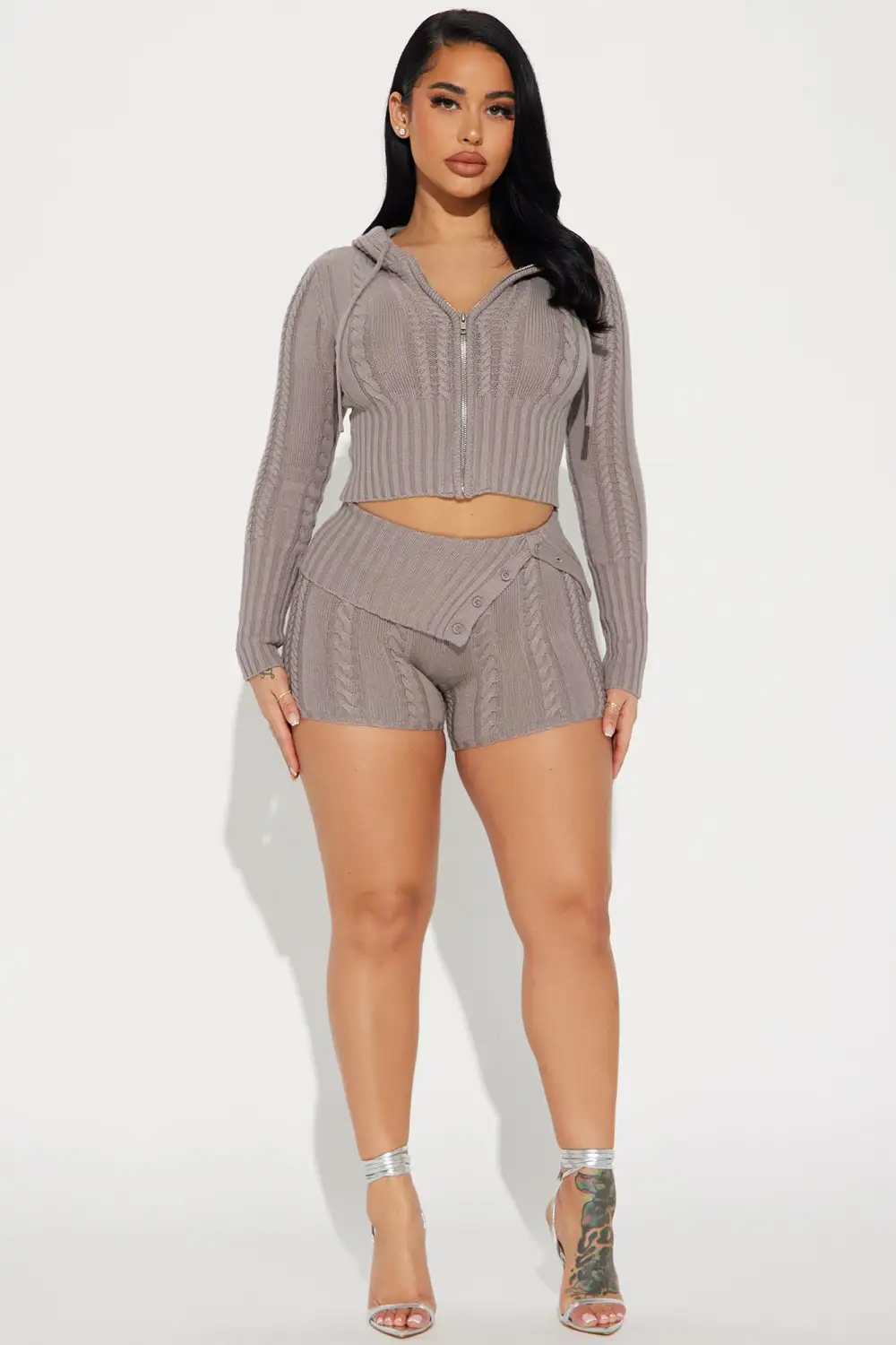 Soft Energy Sweater Short Set - Stone