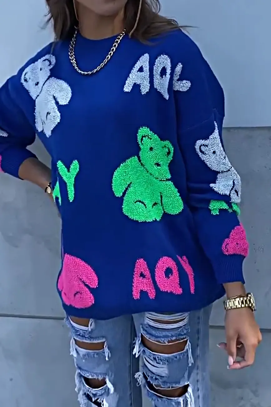 Cartoon Pattern Crewneck Sweater