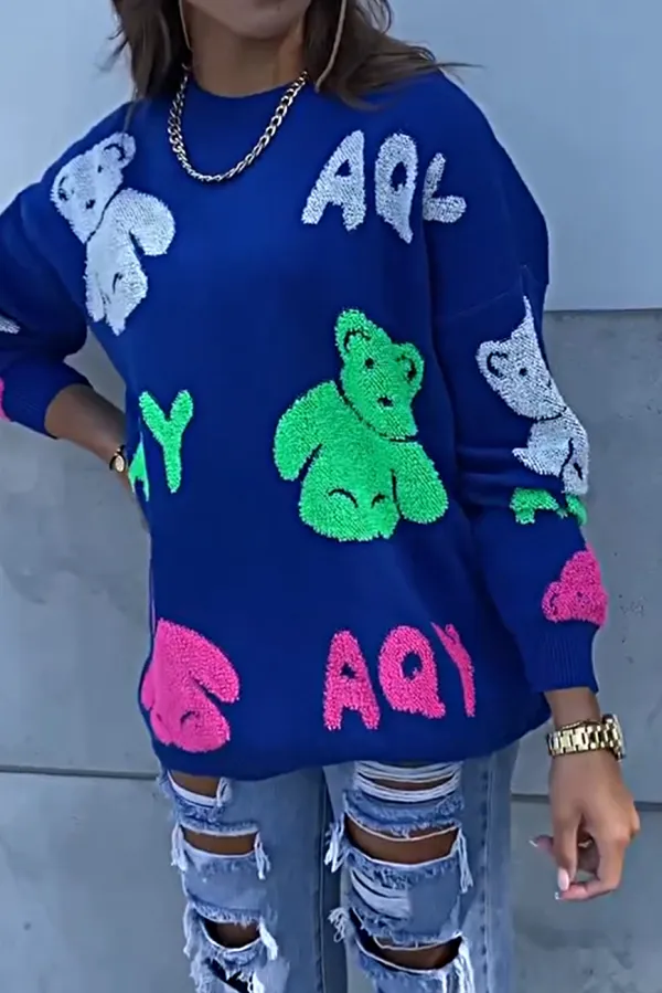 Cartoon Pattern Crewneck Sweater