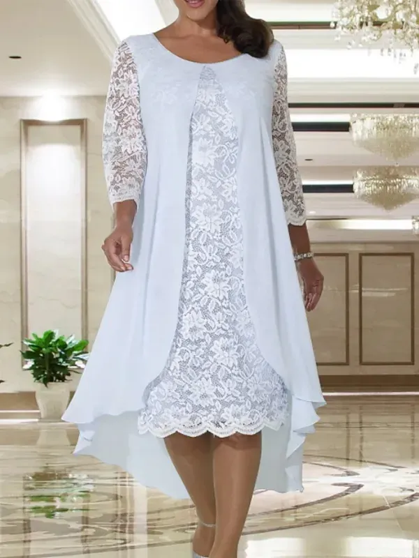 Knee-length Chiffon Lace Midi Dress
