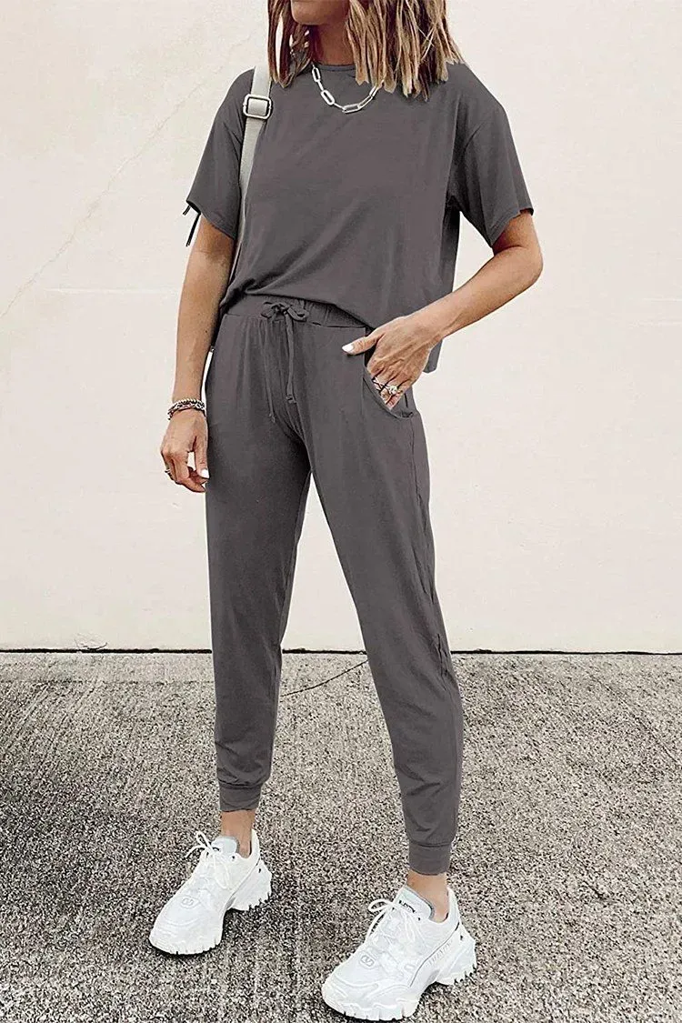 Two Piece Outfit Short Sleeve  Pullover Tops Tracksuits