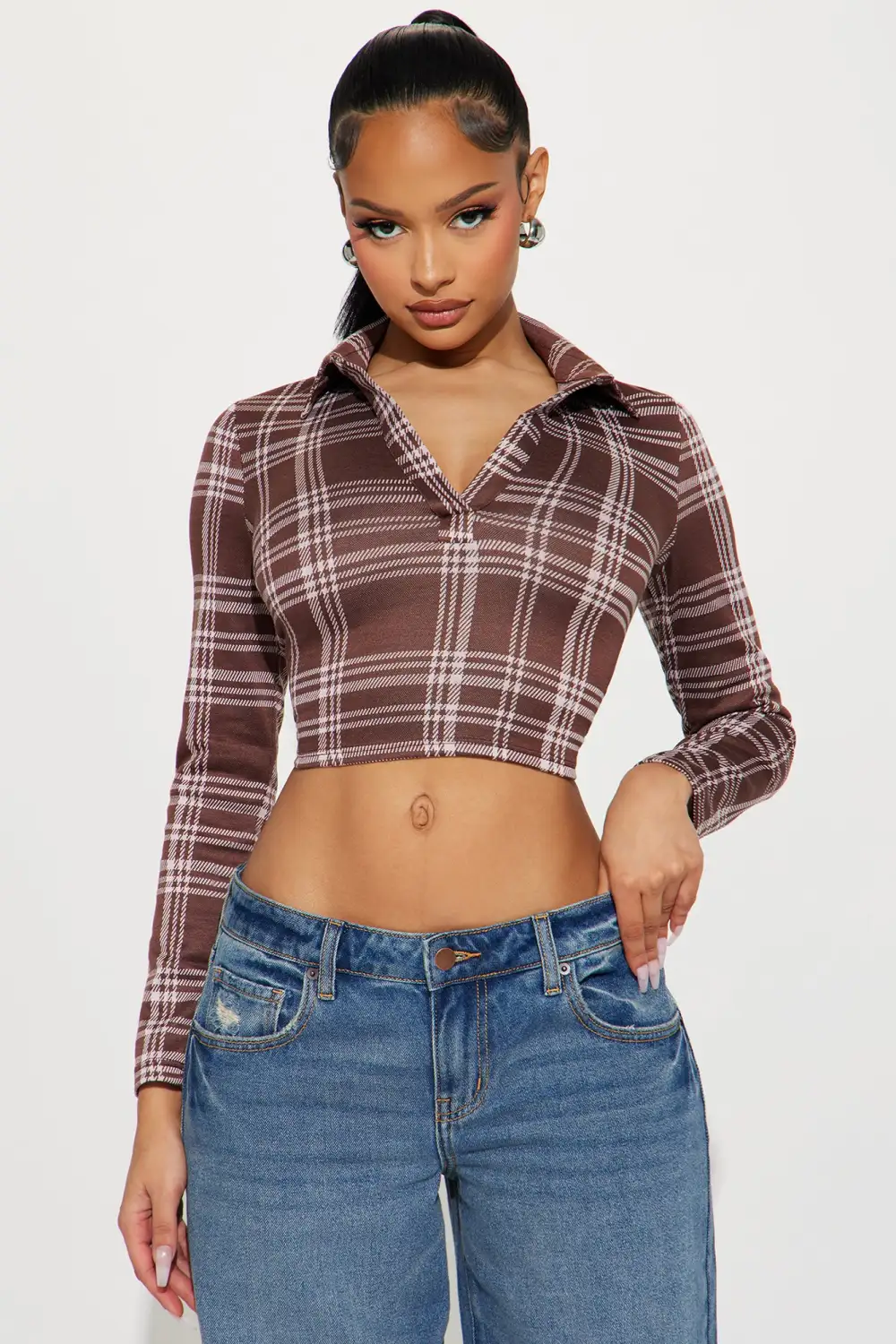 Playing Games Plaid Top - Brown/combo