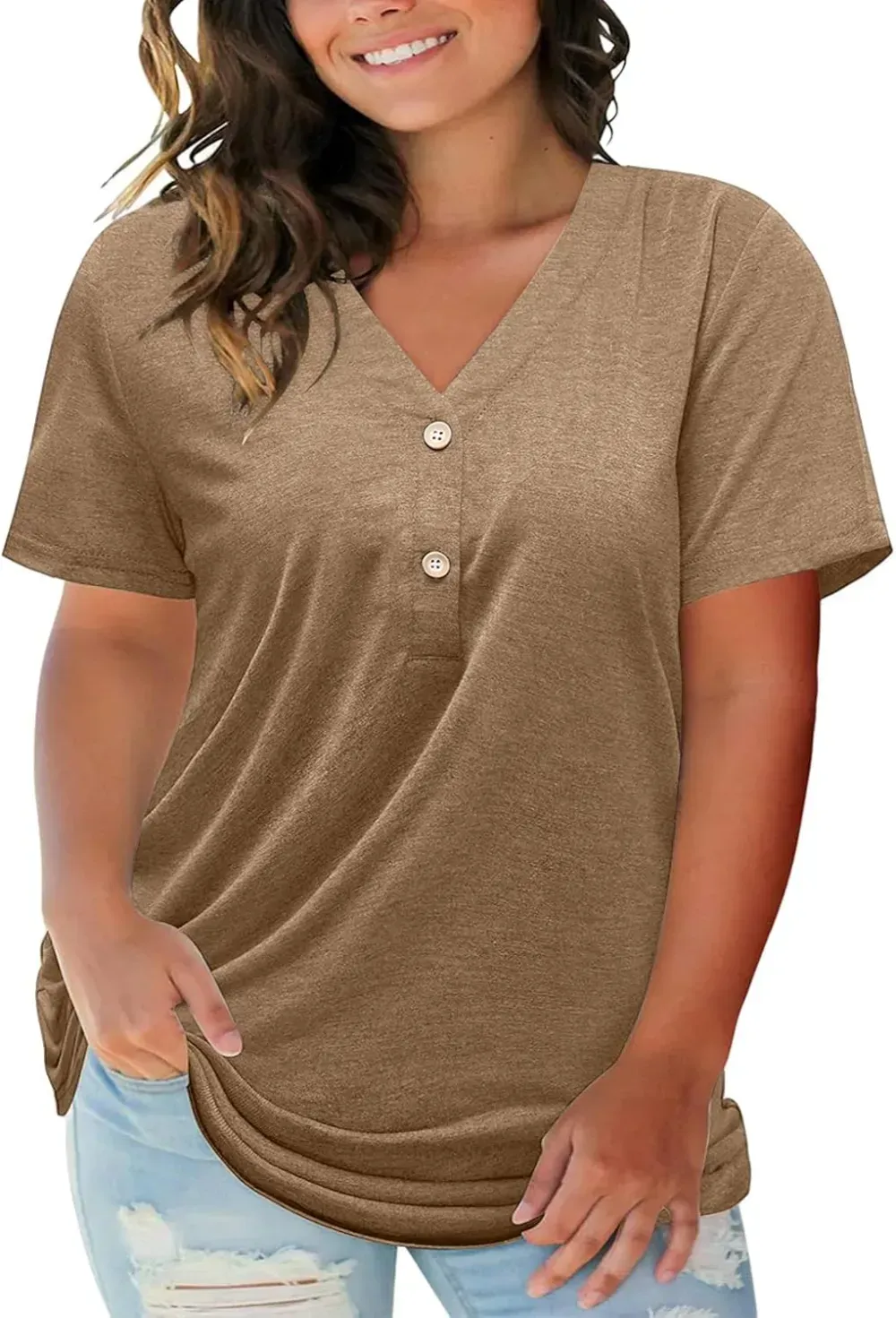 HDLTE Womens Plus Size Tops Floral Bell Sleeves Blouses Summer Crewneck Tunic Loose Casual T Shirts