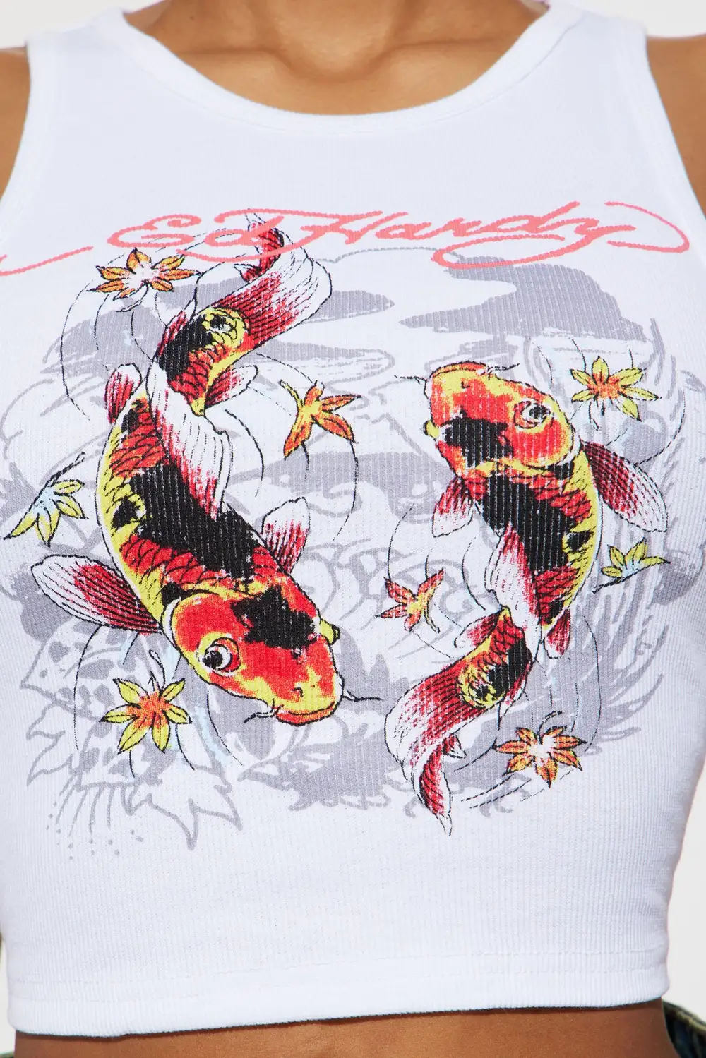 Ed Hardy Koi Fish Tank Top - White