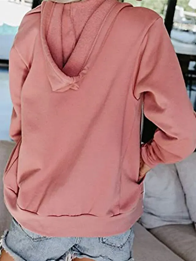 Women's Hoodied Jacket Casual Jacket Fall Spring Outdoor Zipper Plain Breathable Streetwear Regular Fit Outerwear Long Sleeve Summer Black S