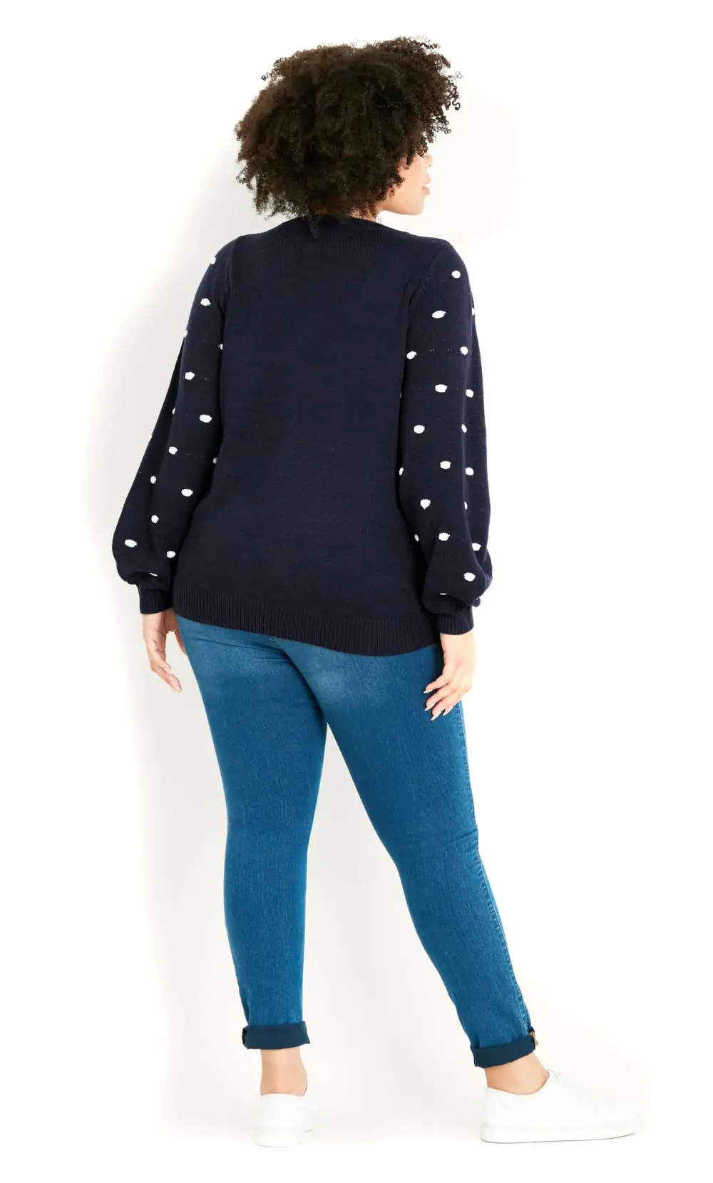 Evans Navy Blue Polka Dot Balloon Sleeve Jumper