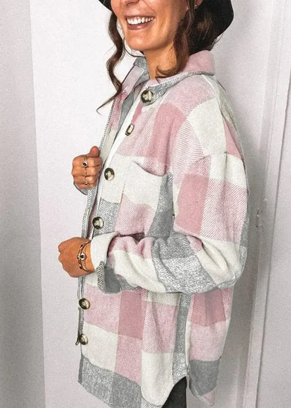 Women's 2023 Fall Clothes Plaid Shacket Jacket Long Sleeve Button Down Flannel Shirts Fashion Blouse