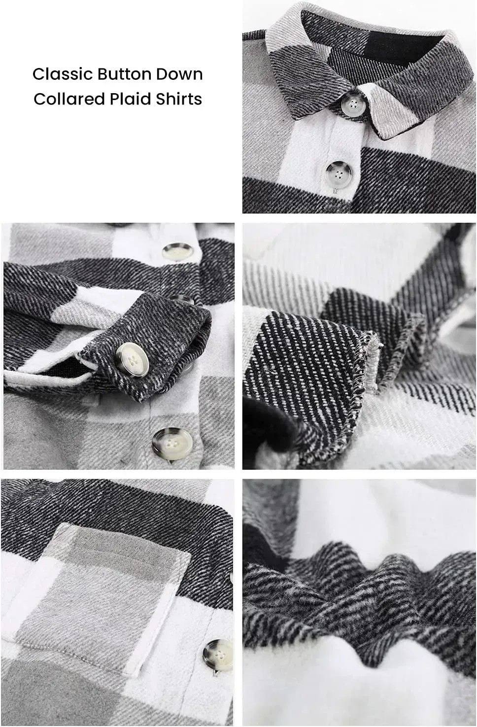 Women's 2023 Fall Clothes Plaid Shacket Jacket Long Sleeve Button Down Flannel Shirts Fashion Blouse