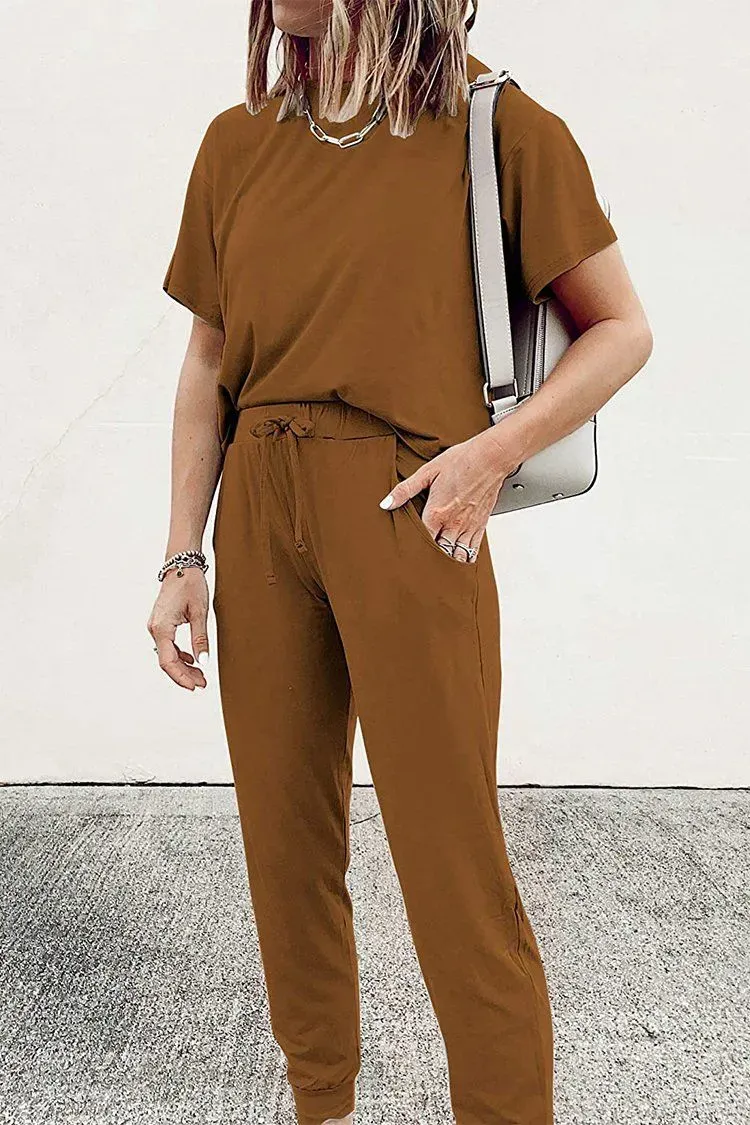 Two Piece Outfit Short Sleeve  Pullover Tops Tracksuits