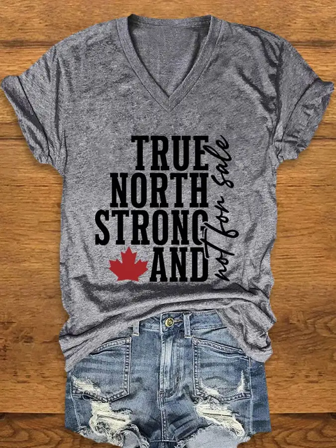 Womens True North Strong Canadian Maple Leaf Print T-Shirt