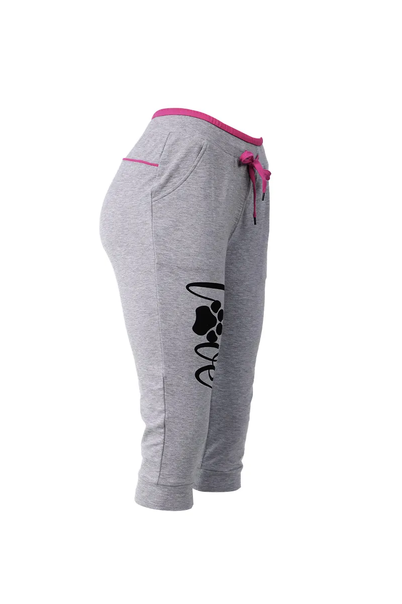 Letter & Paw Print Drawstring Contrast Binding Capris Pants