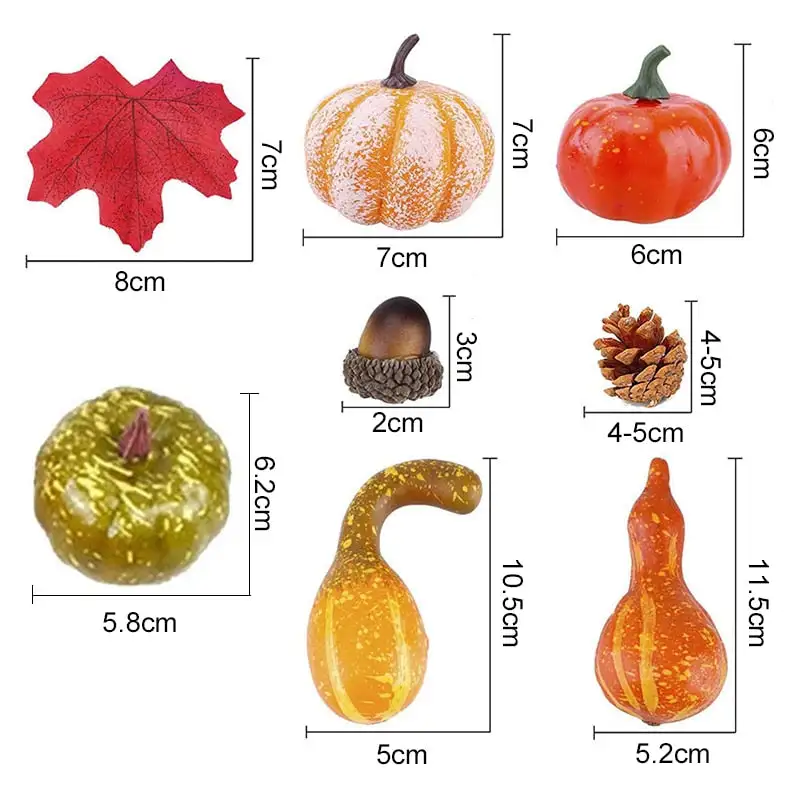 50pcs Simulation Pumpkin Golden Autumn Mini Pumpkin Set Halloween Pumpkin Thanksgiving Decoration Pumpkin Pine Cones Acorns Prop