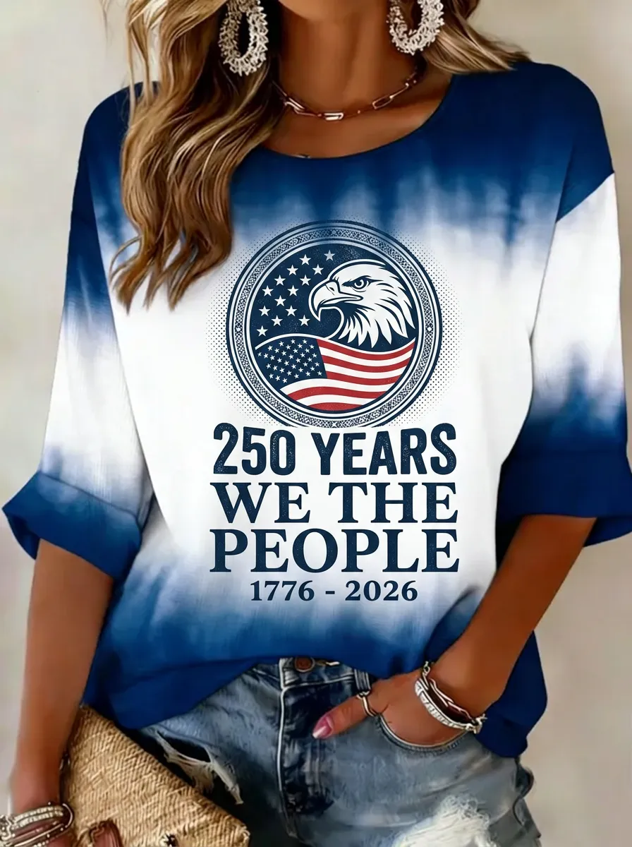 Women's Patriotic USA Eagle 250 Years Printed Tie-Dye T-shirt