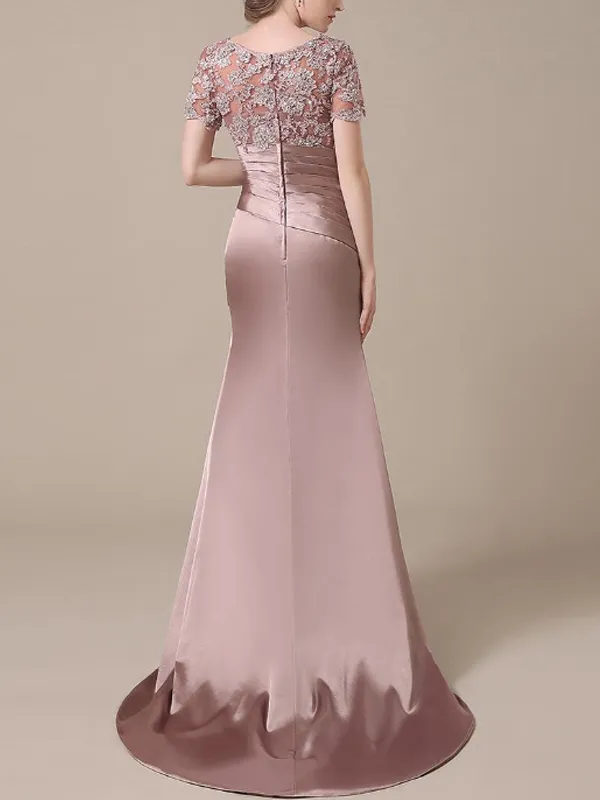 Round neck lace solid color short sleeve dress