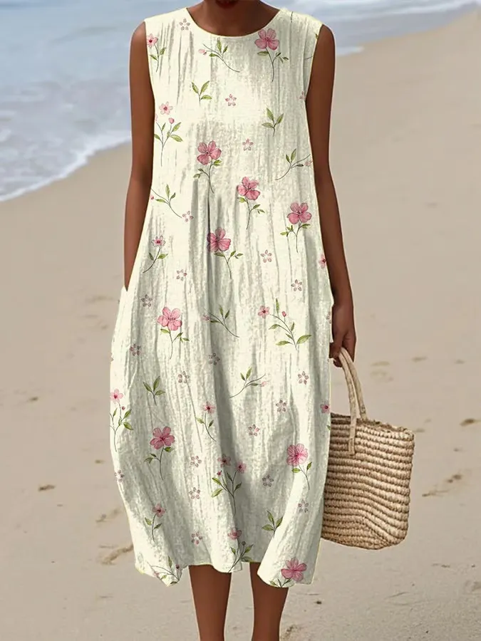Women's Casual Printed Round Neck Sleeveless Dress