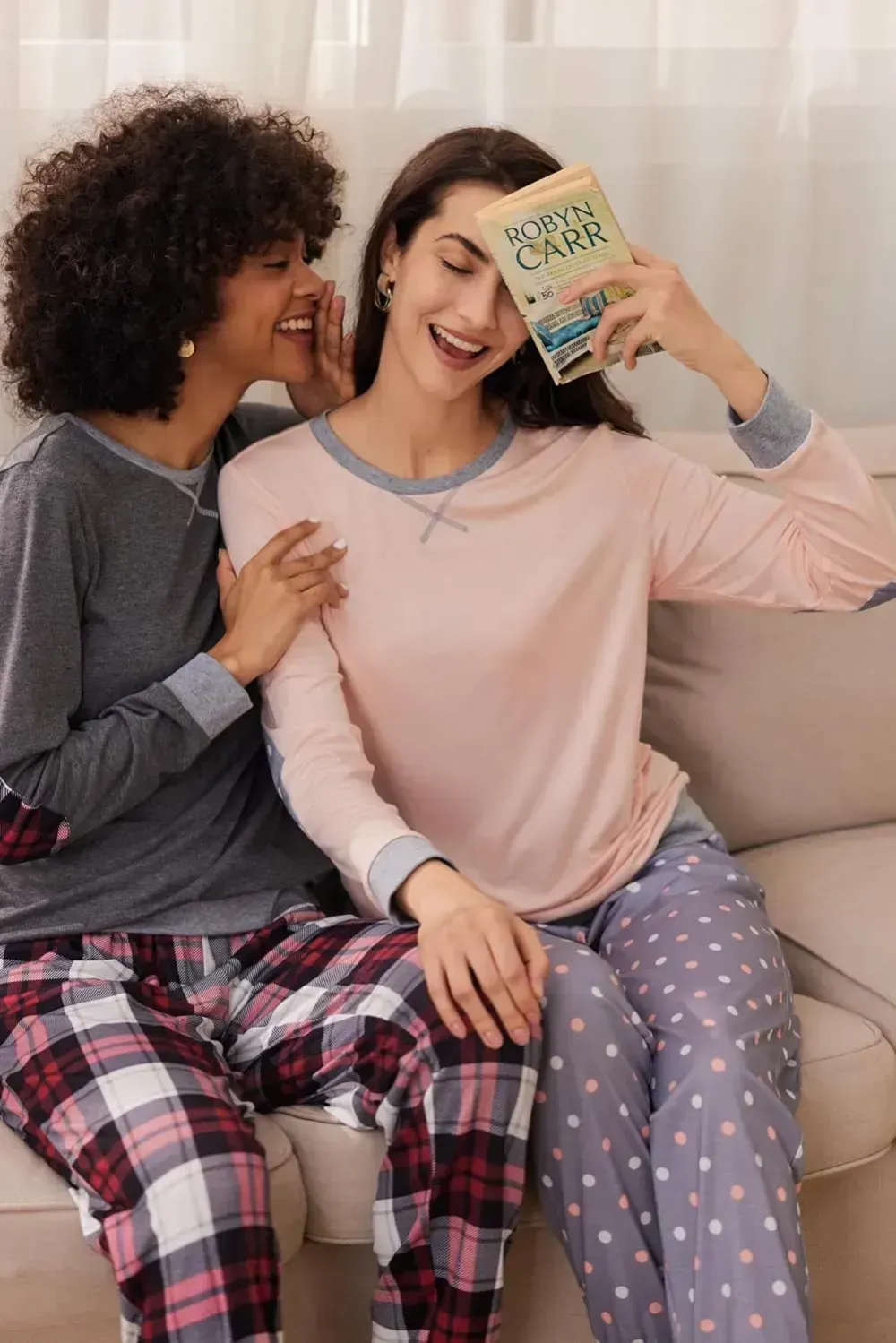 Women's Pajamas Sets Long Sleeve with Plaid Pants Soft Sleepwear O Neck 2 Piece Pjs Joggers Loung Set with Pockets