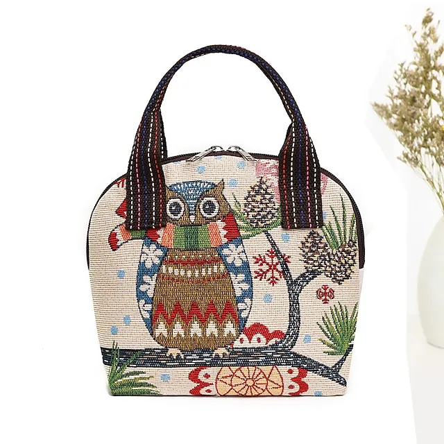 Women's Handbag Polyester Cotton Party Daily Zipper Large Capacity Breathable Durable Folk Blue butterfly Yellow Elephant Black elephant