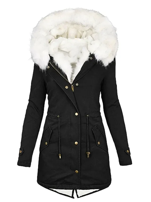 Women's Winter Jacket Winter Coat Parka Warm Breathable Outdoor Daily Wear Vacation Going out Pocket Fleece Lined Zipper Turndown Active Casual Daily Comfortable Street Style Solid Color Regular Fit