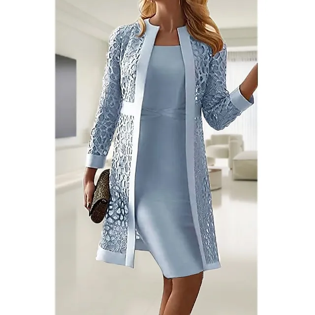 Women's Lace Dress Dress Set Midi Dress Purple Pink Yellow Light Blue Gray Long Sleeve Pure Color Lace Hollow Out Spring Fall Crew Neck Elegant Party Spring Dress
