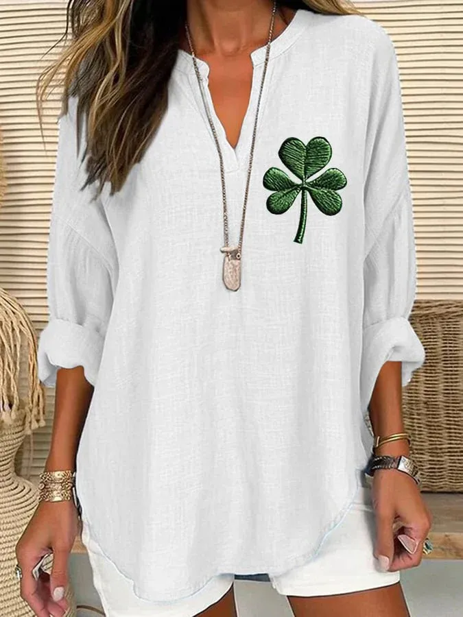 Women's St. Patrick's Day Pattern Cotton Long Sleeve Crew Neck Shirt