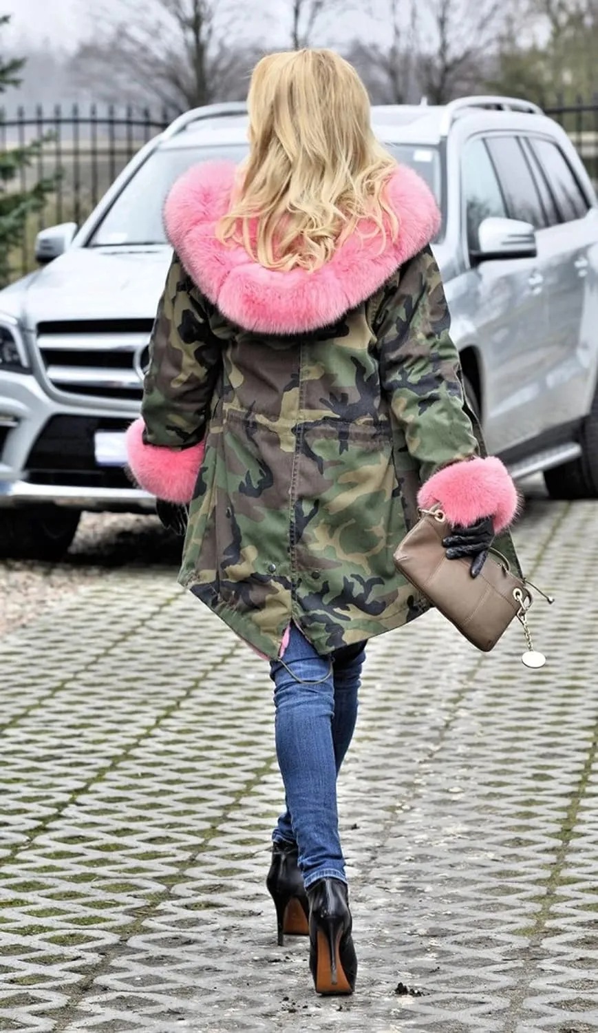Womens Hooded Camouflage Warm Winter Coats Faux Fur Jacket Parka Overcoat