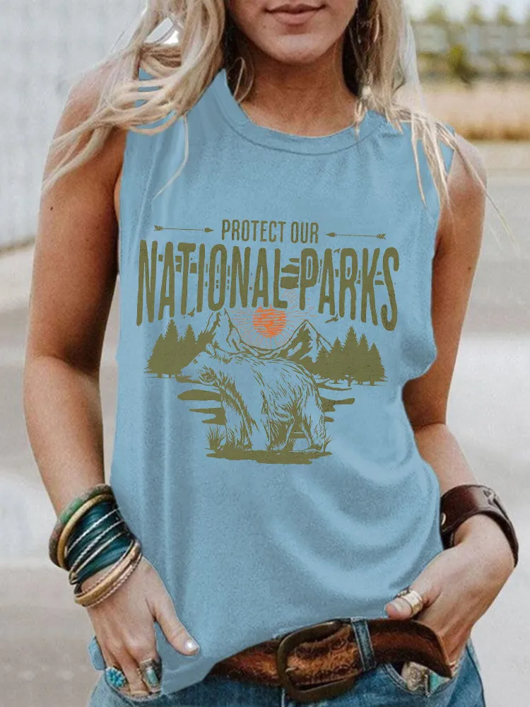 Women'S Round-Neck Sleeveless Vest With Protect Our National Parks Prints