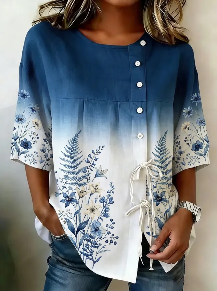 Women's Nashville Floral Fern Ombre Printed Button-Up Shirt