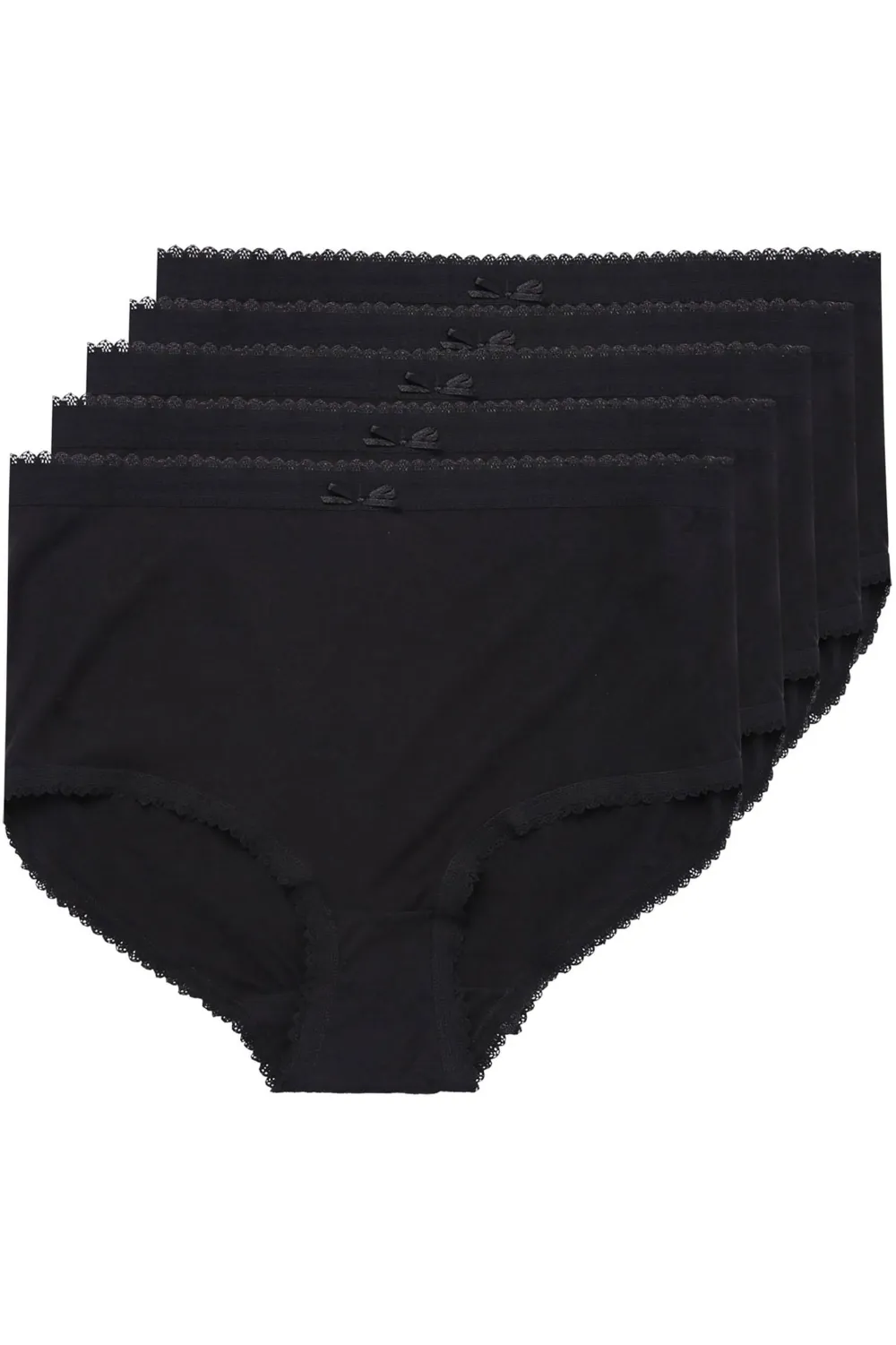 YOURS 5 PACK Curve Black Cotton High Waisted Full Briefs