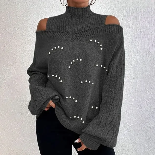 Women's Beaded Spring/Fall Plain Casual Balloon Sleeve Long Sleeve Crew Neck Wool/Knitting Sweater
