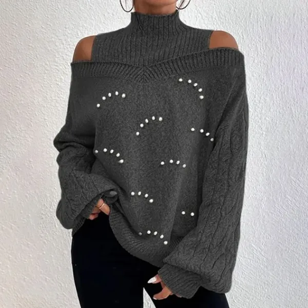 Women's Beaded Spring/Fall Plain Casual Balloon Sleeve Long Sleeve Crew Neck Wool/Knitting Sweater