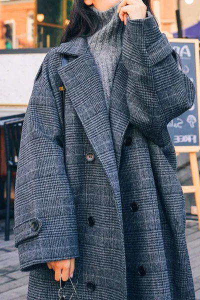 Plaid Oversized Lapel Coat