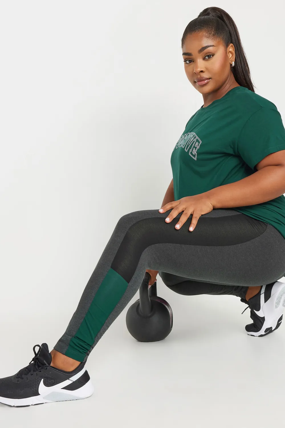 YOURS ACTIVE Curve Charcoal Grey Side Stripe Leggings