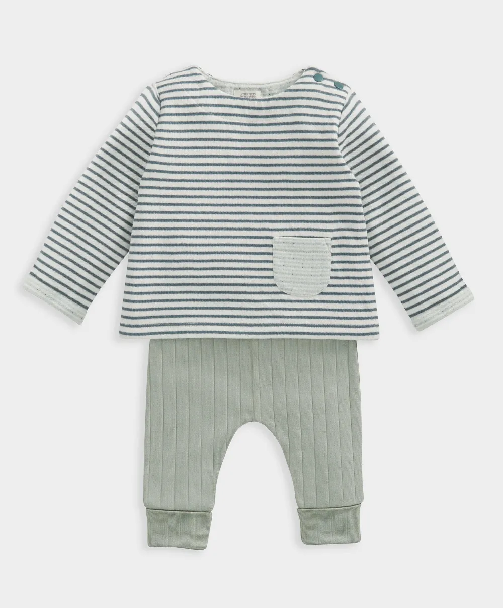 Stripe Top & Leggings Outfit Set - Blue