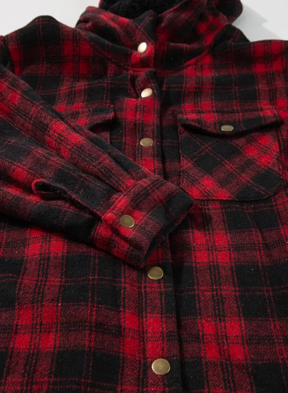 Womens Plaid Shacket Jacket Long Sleeve Button Down Fleece Hooded Jackets Warm Coat