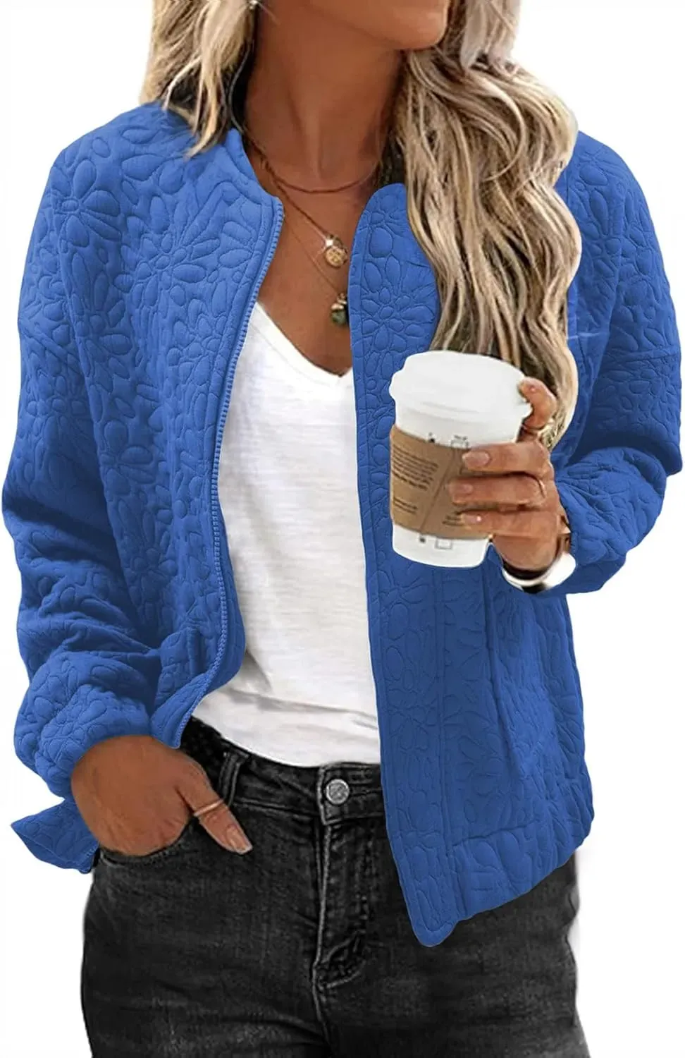 Jackets for Women Spring Fashion 2025 Cute Jacquard Coats Lightweight Zip Up Jackets Dressy Casual