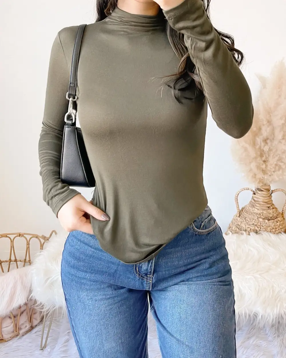 RESTOCKED! AUTUMN FEELS BUTTER SOFT HIGH NECK TOP (HEATHER GREY)
