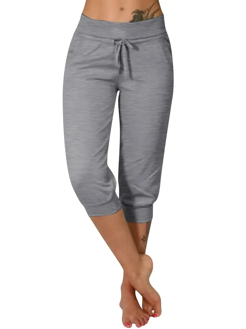 Solid & Casual Elastic Capri Pants - Women's Clothing