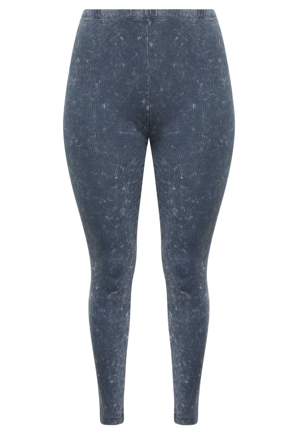 YOURS Curve Khaki Green Acid Wash Ribbed Leggings