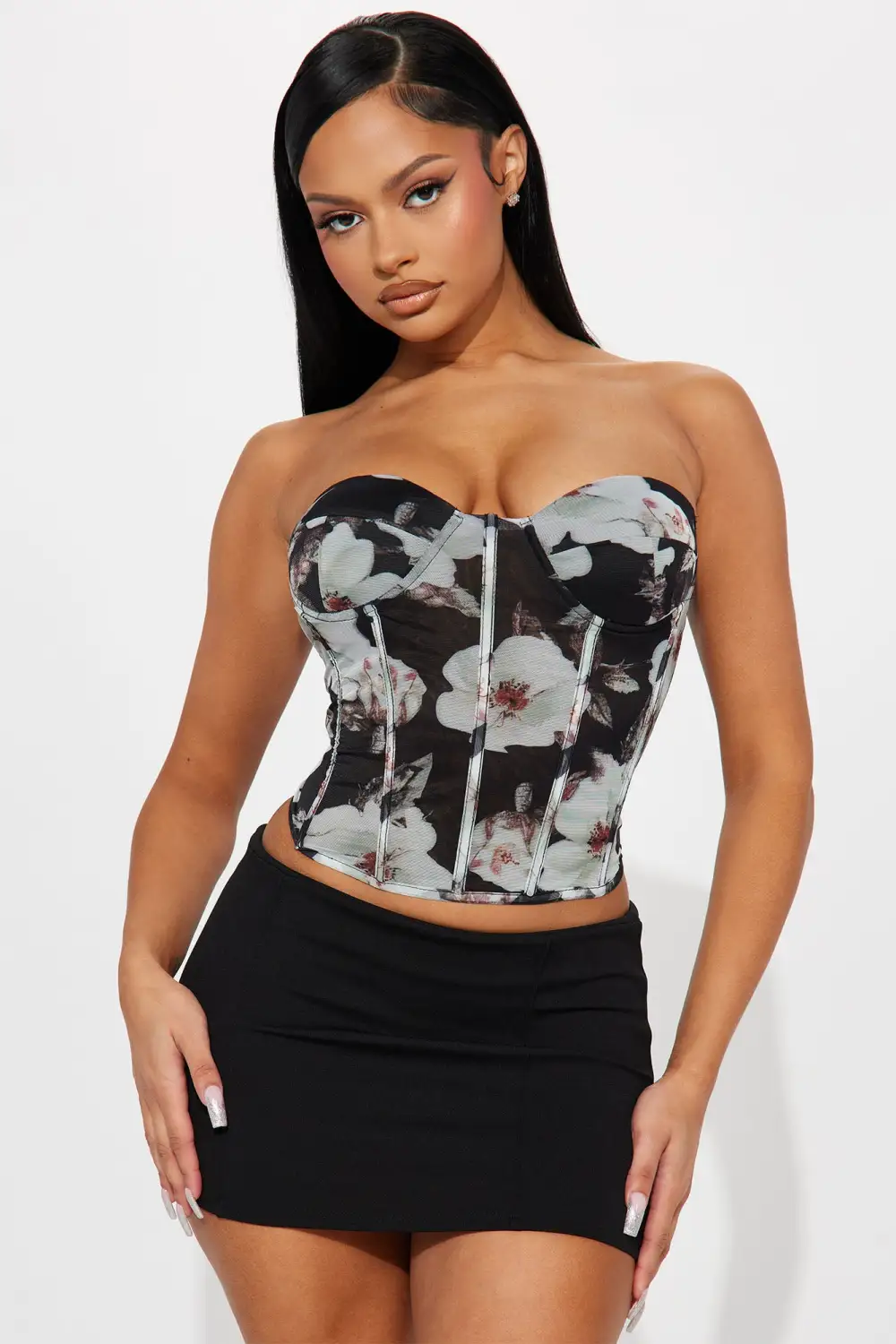 Noemi Mesh Corset Top - Black/combo