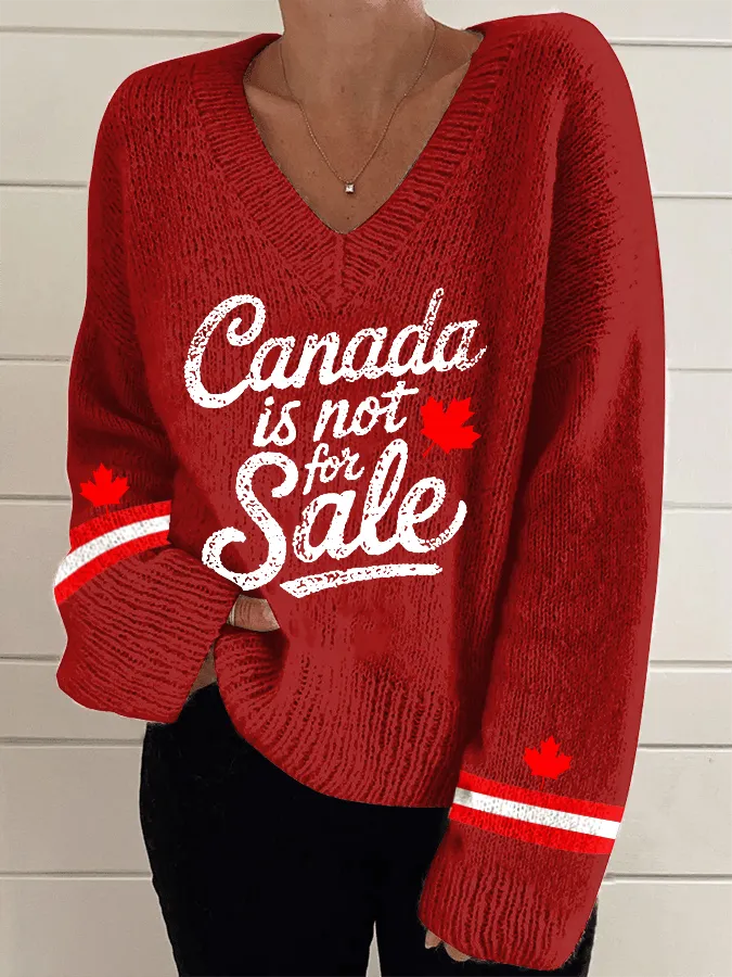 Women's Canada is Not for Sale Print V-Neck Knit Sweater
