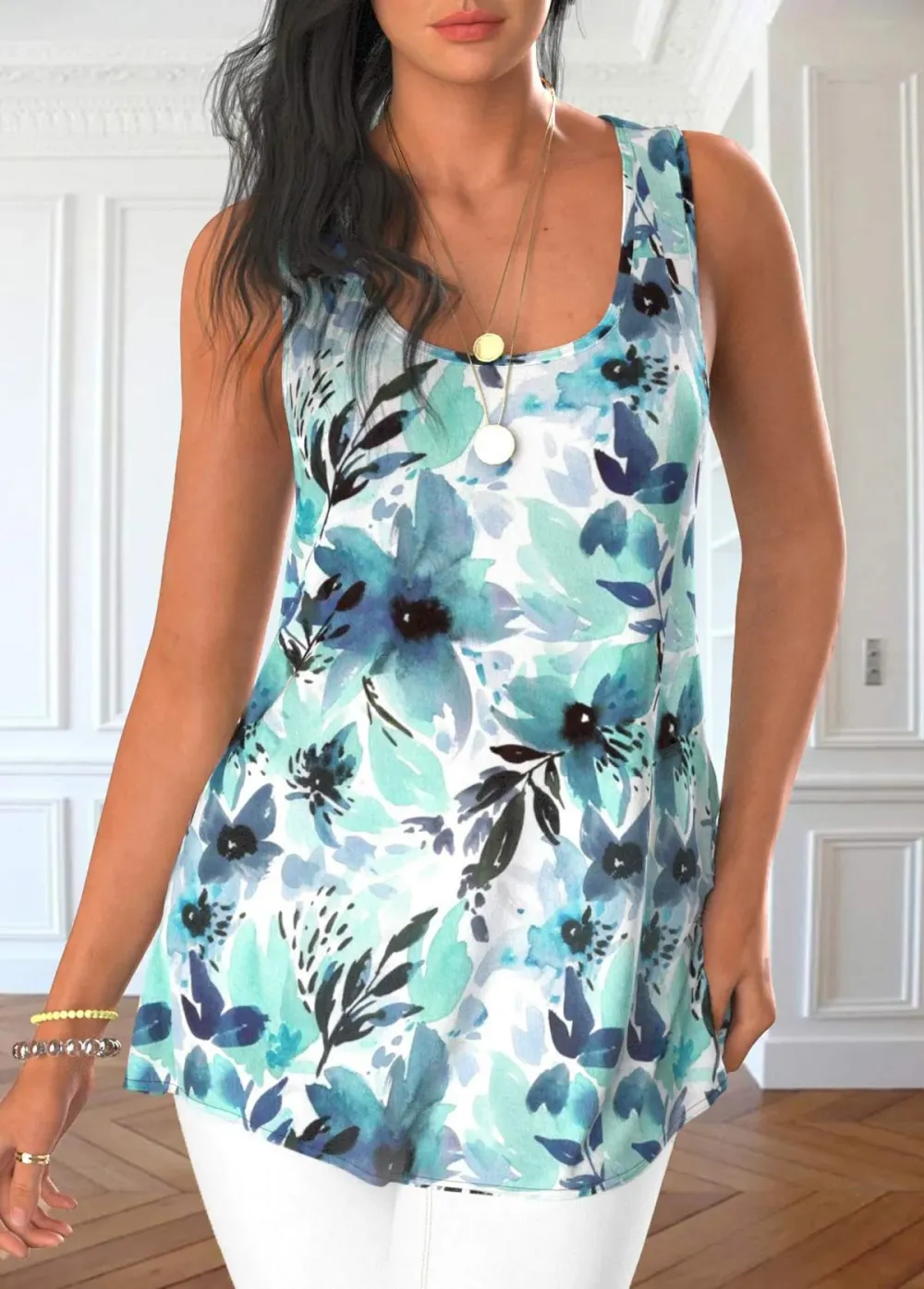 Dusty Blue Tank Top and Tie Dye Print Cardigan