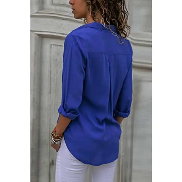 Women's Blouse Shirt Plain Shirt Collar Business Basic Elegant Tops Blue Yellow Gray
